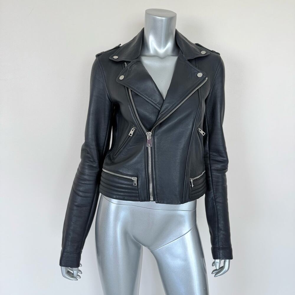 MAJE leather navy women jacket size 36 FR or 6 US Retail 750$